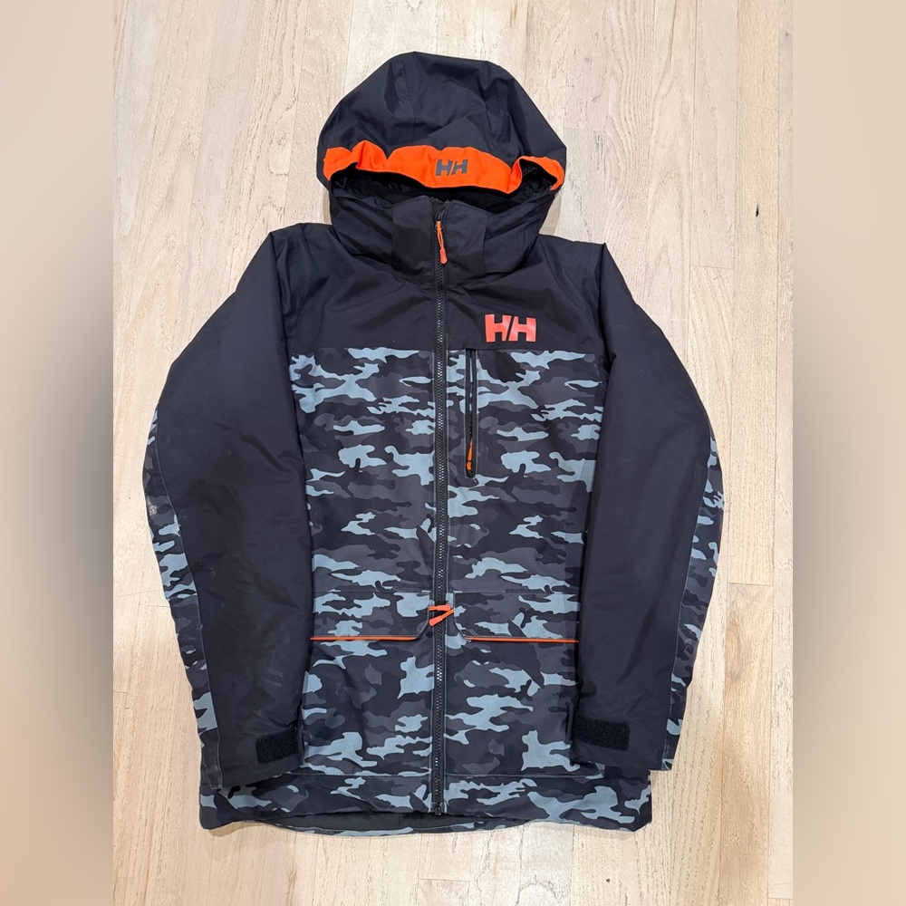 Helly Hansen Black and Gray Camo Tornado Jacket - Size 14